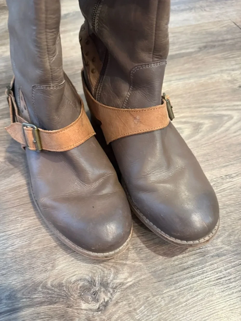 Naughty Monkey Tall Tan Taupe Leather Riding Boho Boots Size 8